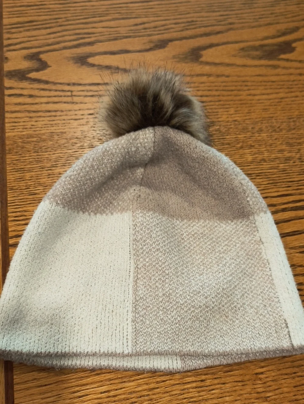cupcakes & cashmere Two-Tone Pom Beanie in Taupe and Cream
